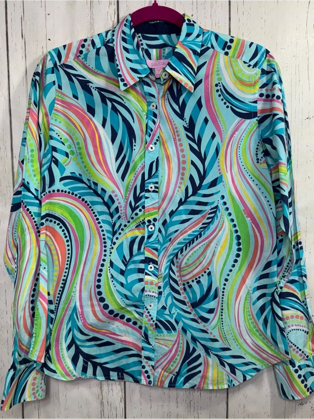 Lilly Pulitzer Button Front Tropical Shirt Blouse Size 12 Resort Preppy Coastal